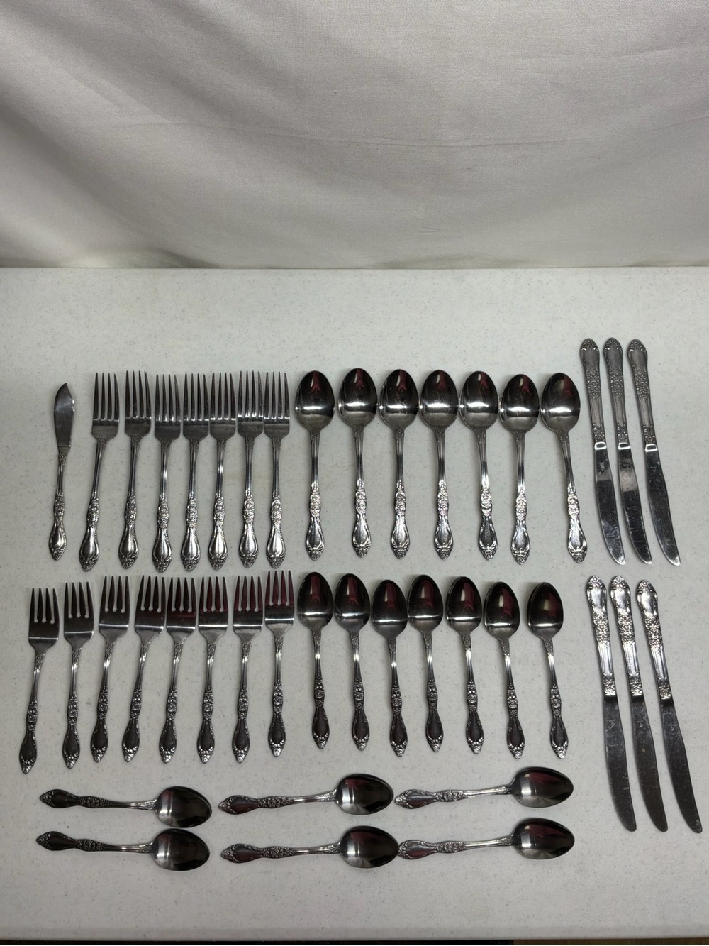 Vtg Northland Stainless Flatware Japan Set of 42 Floral Rose Pattern